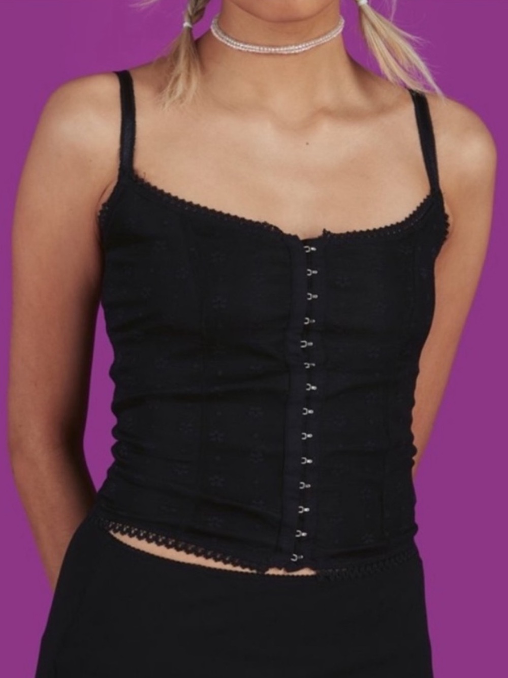 Size XS UNIF Black Dew Cami Top Lace Corset Tank Goth Grunge Y2K 90s Style